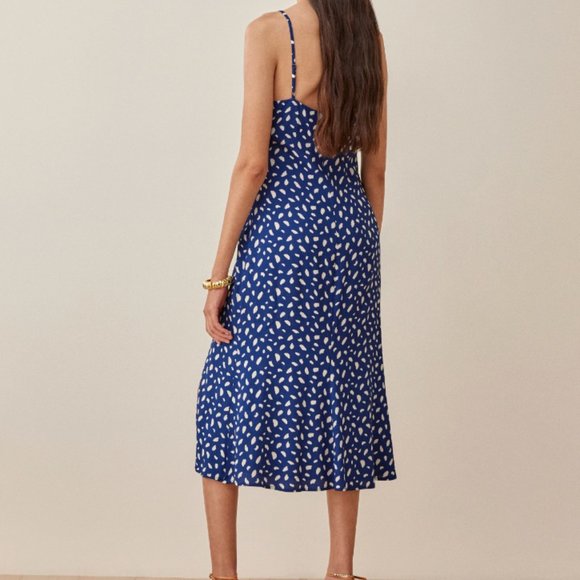 SOLD OUT Reformation Crimini Dress, Moray Navy Blue Leopard 8 - Picture 4 of 5